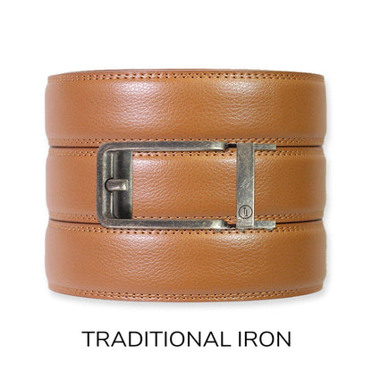 Tough Apparel Tough Apparel - British Tan Leather Ratchet Belt & Buckle Set: Brushed Gold