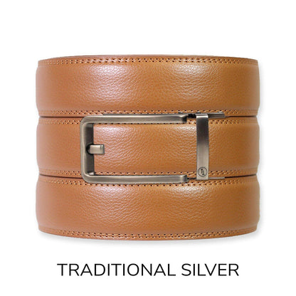 Tough Apparel Tough Apparel - British Tan Leather Ratchet Belt & Buckle Set: Brushed Gold