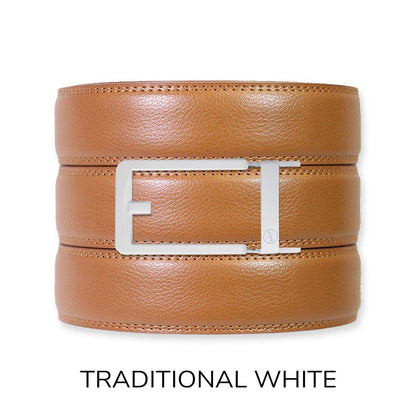 Tough Apparel Tough Apparel - British Tan Leather Ratchet Belt & Buckle Set: Brushed Gold