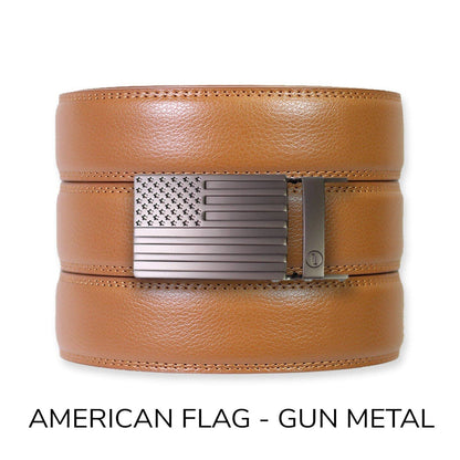 Tough Apparel Tough Apparel - British Tan Leather Ratchet Belt & Buckle Set: Brushed Gold