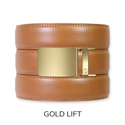 Tough Apparel Tough Apparel - British Tan Leather Ratchet Belt & Buckle Set: Brushed Gold