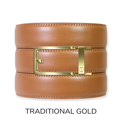 Tough Apparel Tough Apparel - British Tan Leather Ratchet Belt & Buckle Set: Traditional Copper