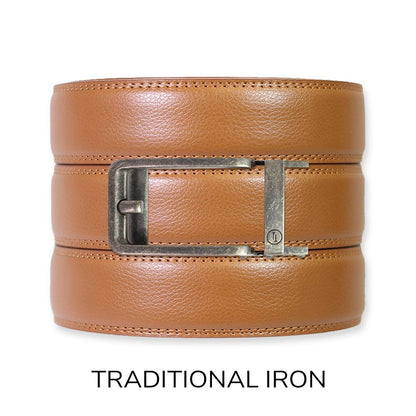 Tough Apparel Tough Apparel - British Tan Leather Ratchet Belt & Buckle Set: Traditional Copper