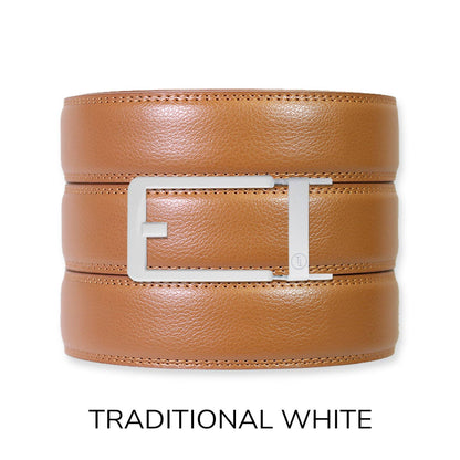 Tough Apparel Tough Apparel - British Tan Leather Ratchet Belt & Buckle Set: Traditional Copper