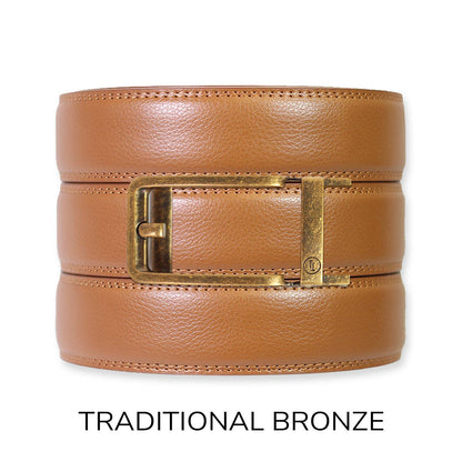 Tough Apparel Tough Apparel - British Tan Leather Ratchet Belt & Buckle Set: Traditional Copper