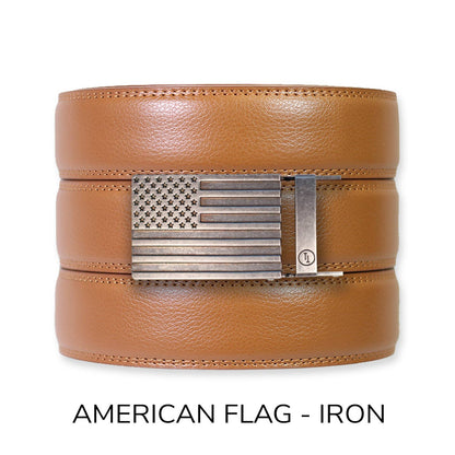Tough Apparel Tough Apparel - British Tan Leather Ratchet Belt & Buckle Set: Traditional Copper