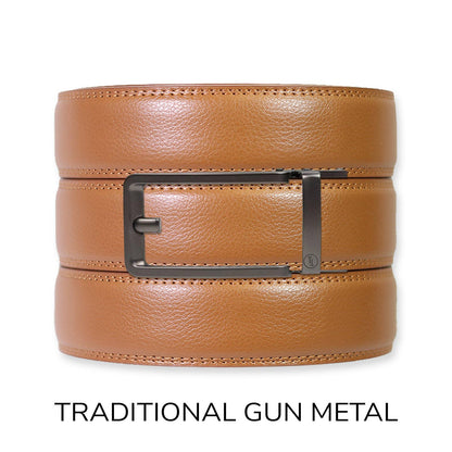 Tough Apparel Tough Apparel - British Tan Leather Ratchet Belt & Buckle Set: Traditional Copper