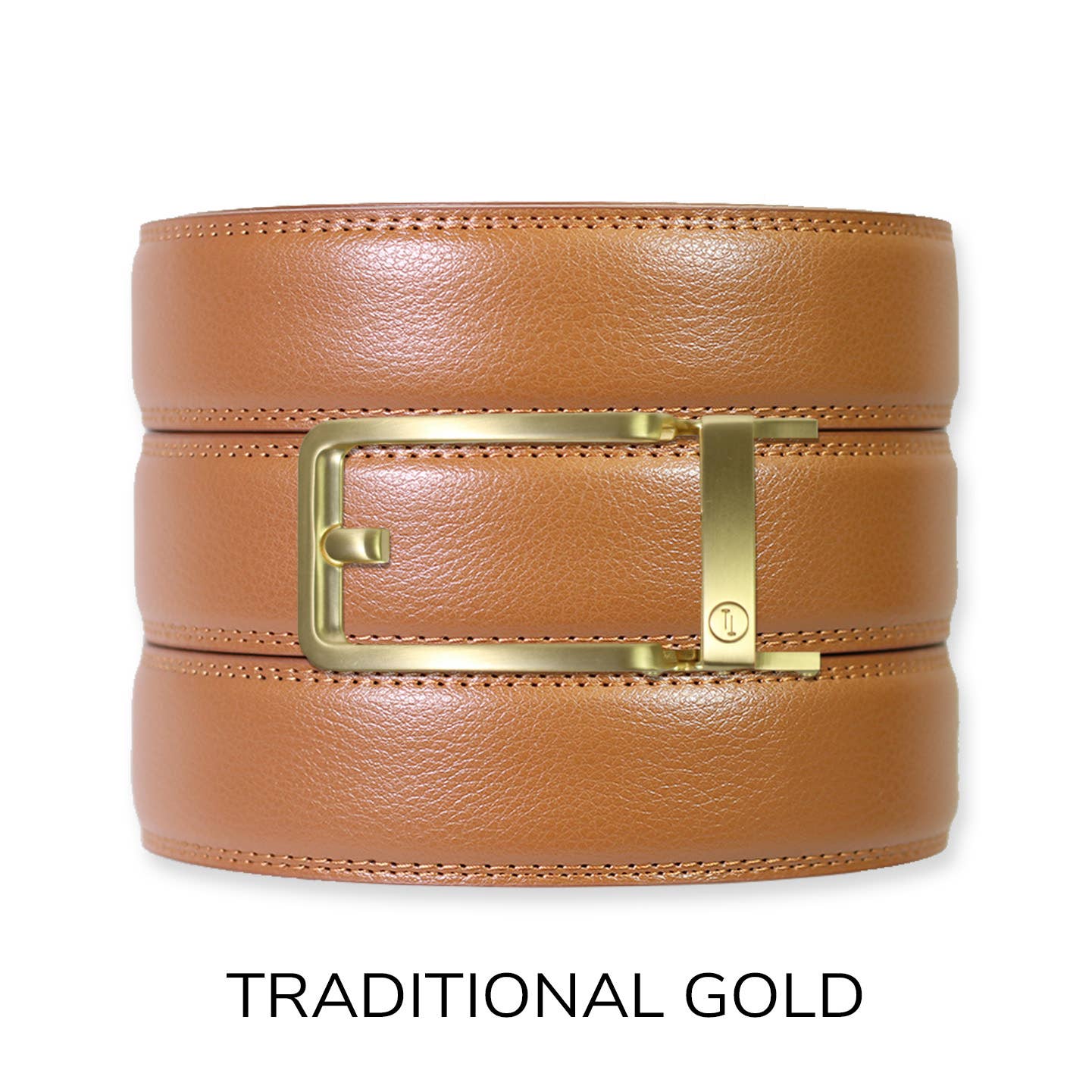 Tough Apparel Tough Apparel - British Tan Leather Ratchet Belt & Buckle Set: Traditional Gold