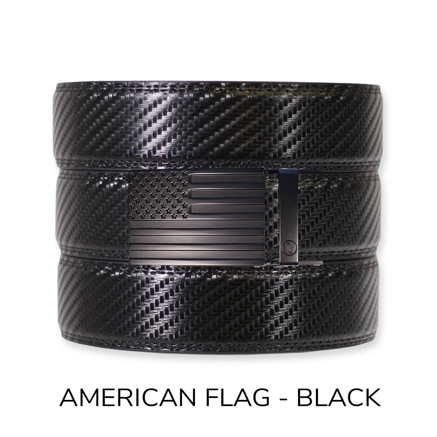 Tough Apparel Tough Apparel - Carbon Black Leather Ratchet Belt & Buckle Set: American Flag - Black