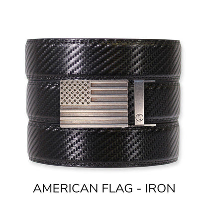 Tough Apparel Tough Apparel - Carbon Black Leather Ratchet Belt & Buckle Set: American Flag - Gun Metal