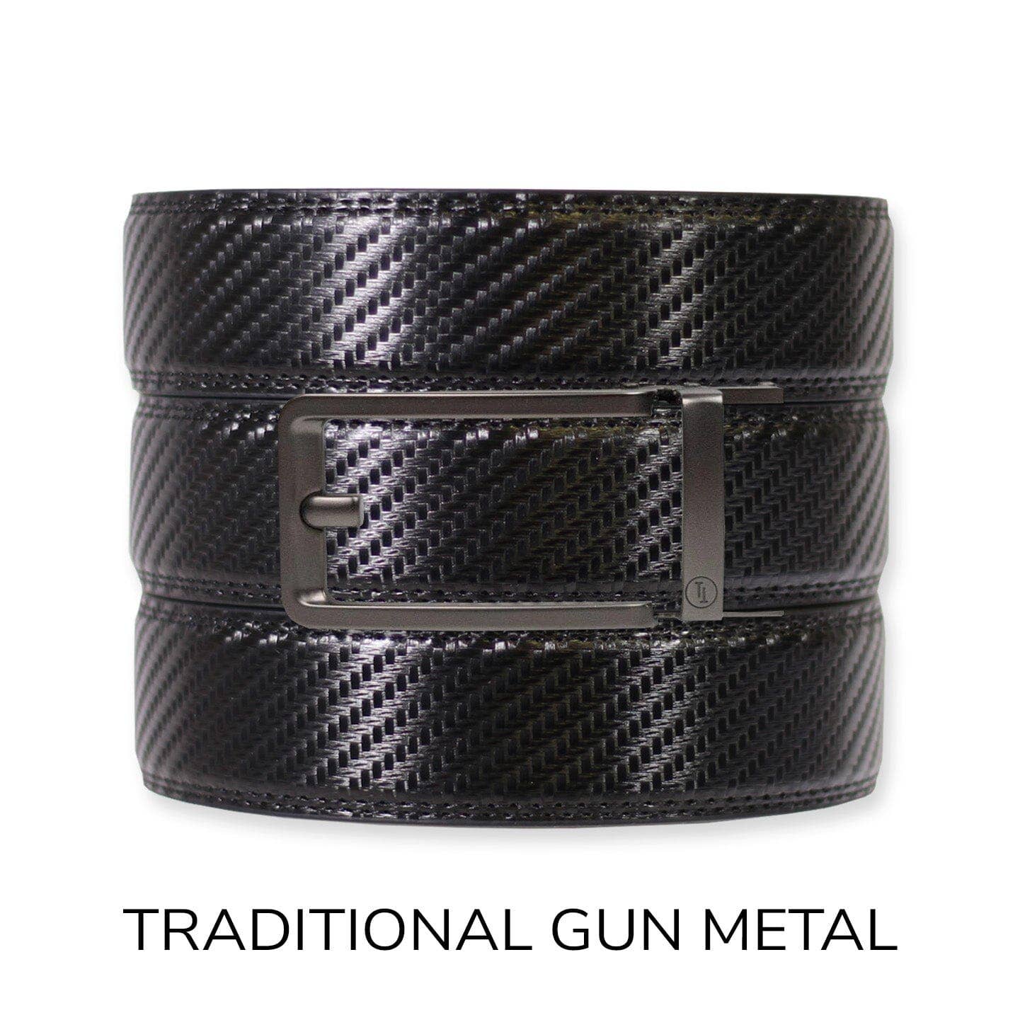 Tough Apparel Tough Apparel - Carbon Black Leather Ratchet Belt & Buckle Set: American Flag - Gun Metal