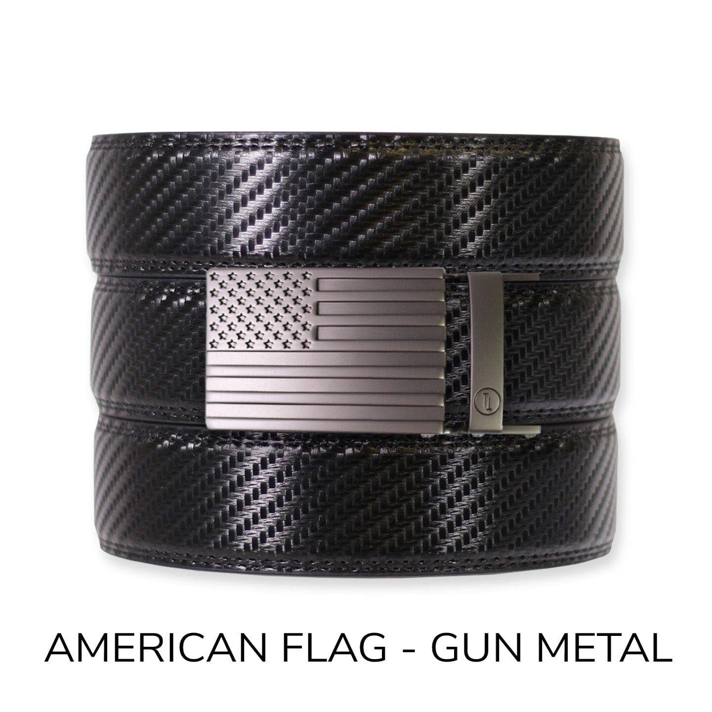 Tough Apparel Tough Apparel - Carbon Black Leather Ratchet Belt & Buckle Set: American Flag - Gun Metal