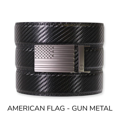Tough Apparel Tough Apparel - Carbon Black Leather Ratchet Belt & Buckle Set: American Flag - Gun Metal