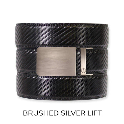 Tough Apparel Tough Apparel - Carbon Black Leather Ratchet Belt & Buckle Set: Brushed Silver