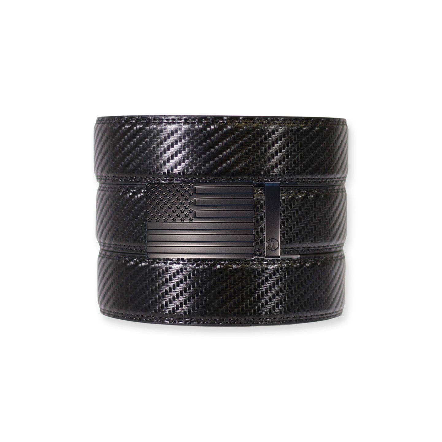 Tough Apparel Tough Apparel - Carbon Black Leather Ratchet Belt & Buckle Set: Brushed Silver