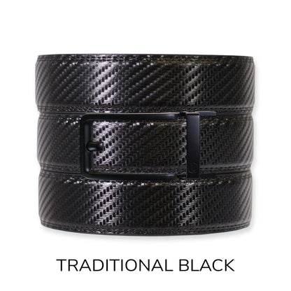 Tough Apparel Tough Apparel - Carbon Black Leather Ratchet Belt & Buckle Set: Brushed Silver