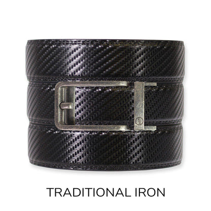 Tough Apparel Tough Apparel - Carbon Black Leather Ratchet Belt & Buckle Set: Iron