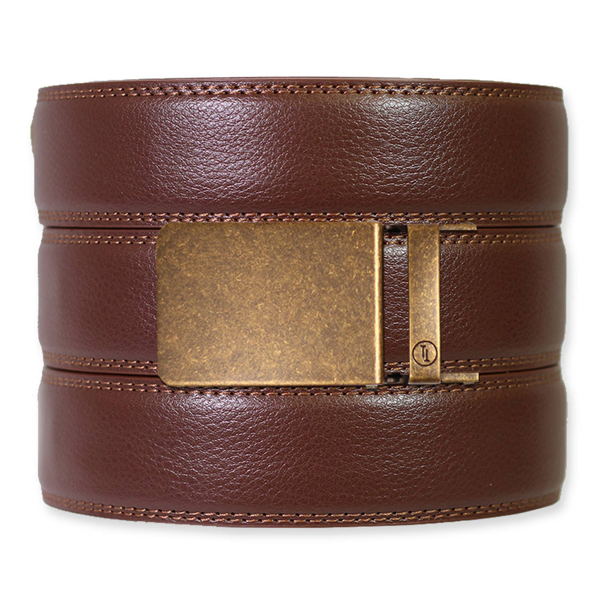 Tough Apparel Tough Apparel - Chestnut Leather Ratchet Belt & Buckle Set: Traditional Silver