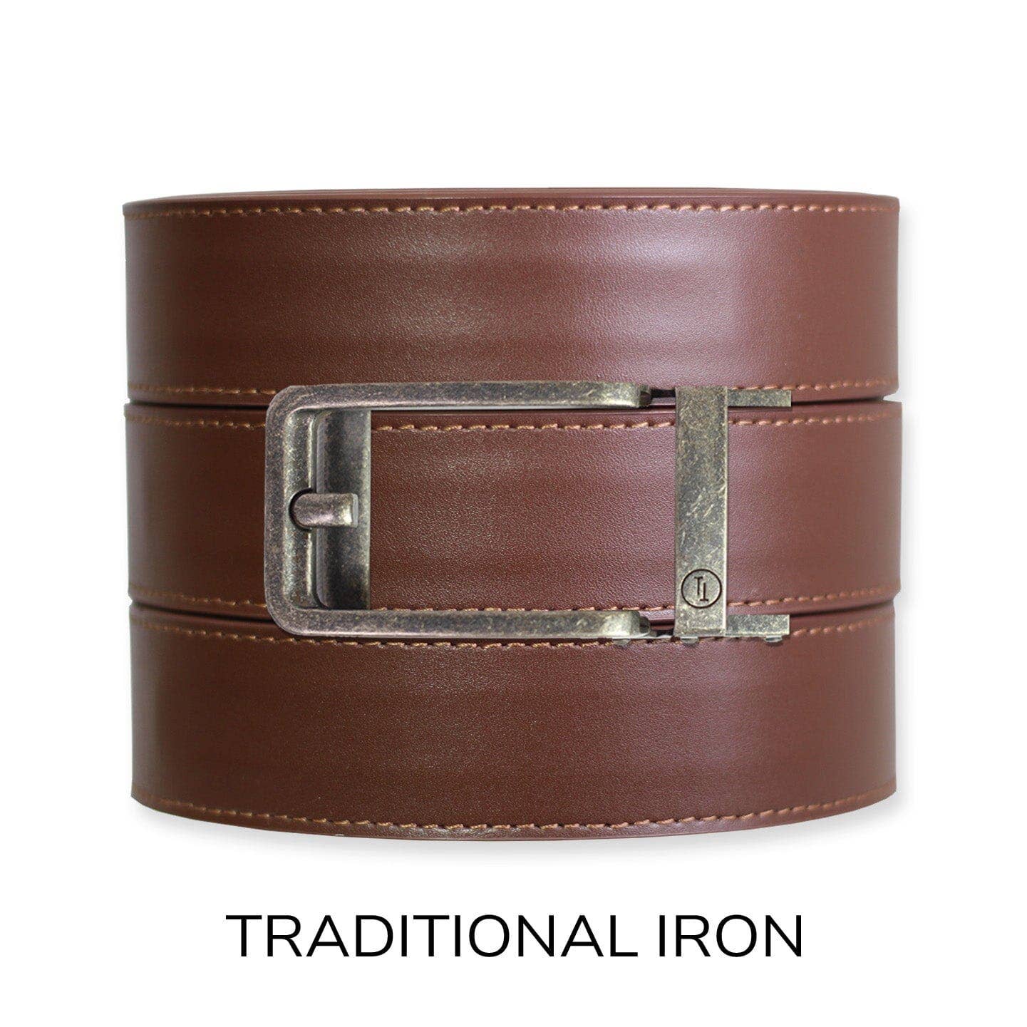 Tough Apparel Tough Apparel - Chestnut Top Grain Leather Ratchet Belt & Buckle Set: Brushed Gold / Pant Size 60 or Smaller
