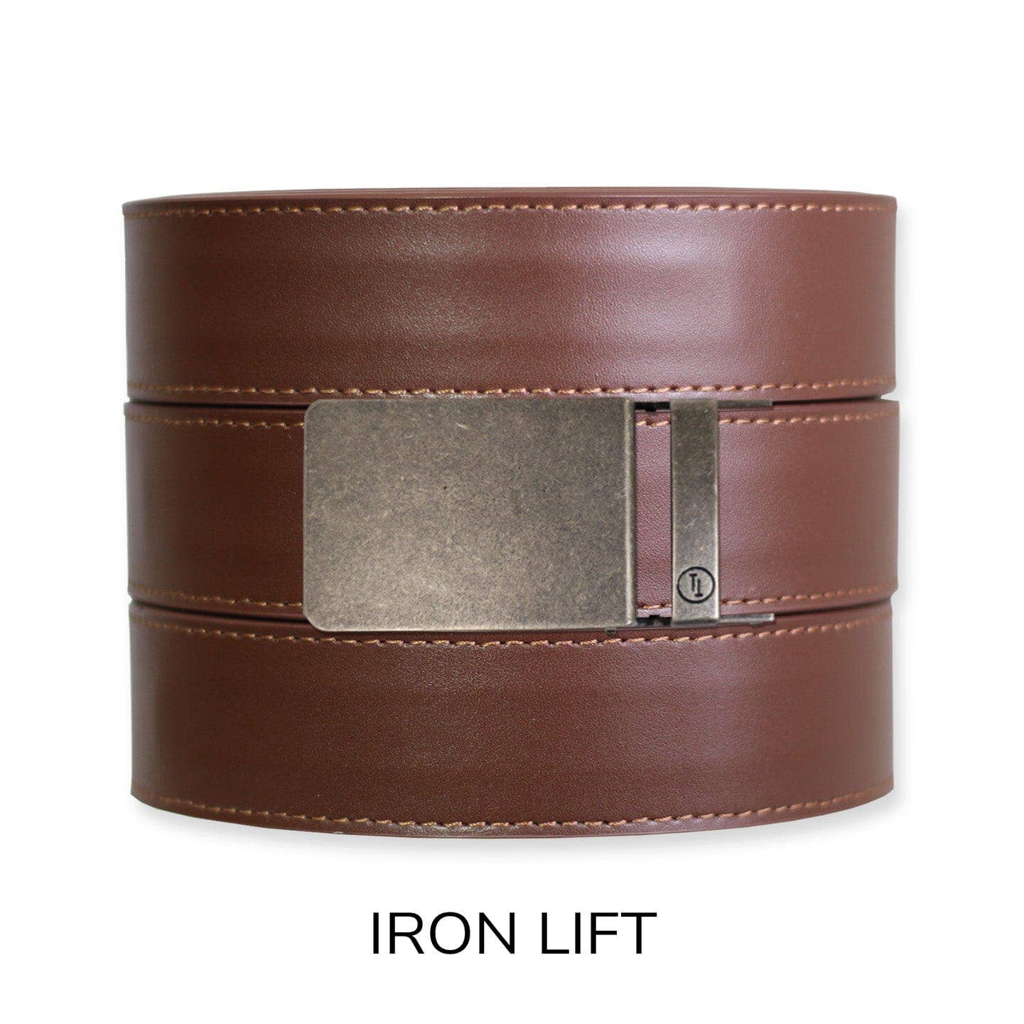 Tough Apparel Tough Apparel - Chestnut Top Grain Leather Ratchet Belt & Buckle Set: Brushed Gold / Pant Size 60 or Smaller