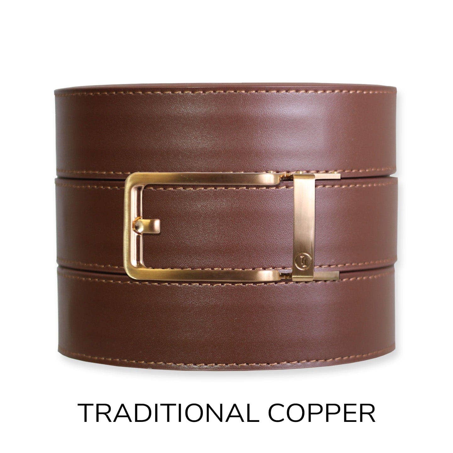 Tough Apparel Tough Apparel - Chestnut Top Grain Leather Ratchet Belt & Buckle Set: Brushed Gold / Pant Size 60 or Smaller