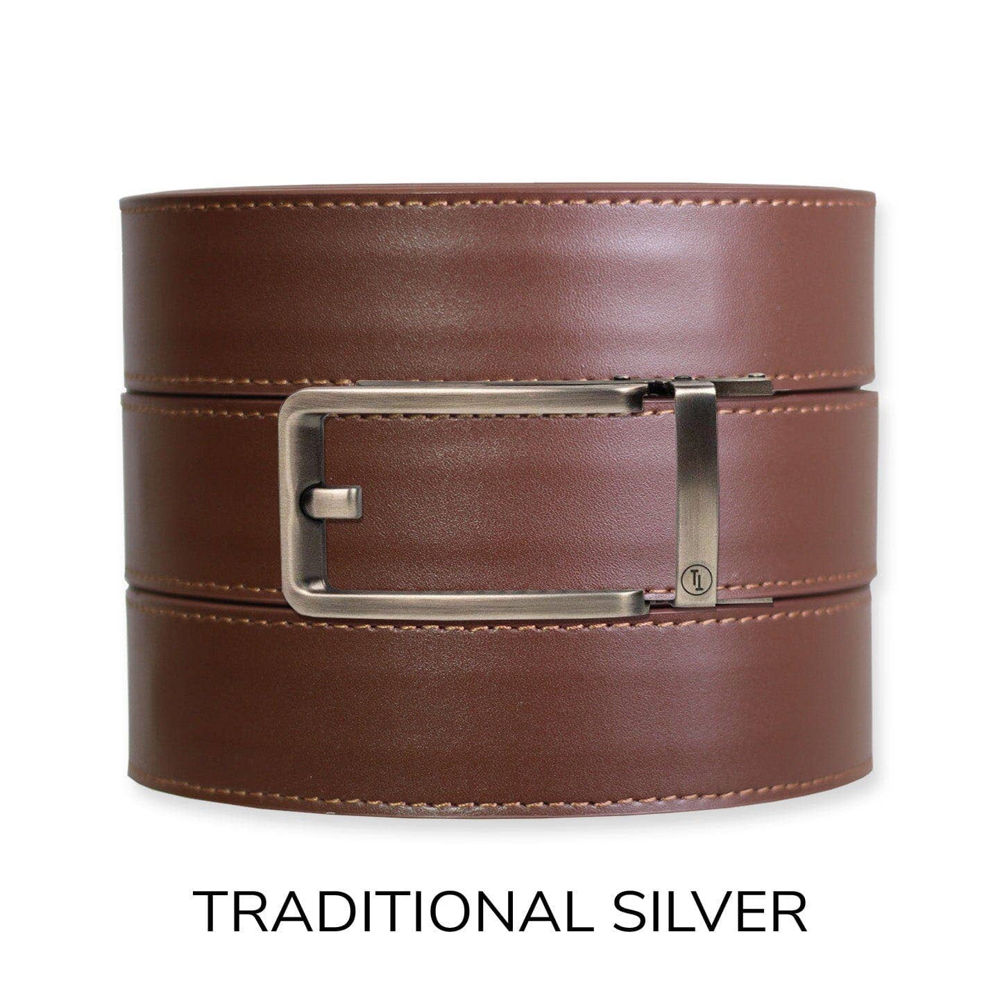 Tough Apparel Tough Apparel - Chestnut Top Grain Leather Ratchet Belt & Buckle Set: Brushed Gold / Pant Size 60 or Smaller