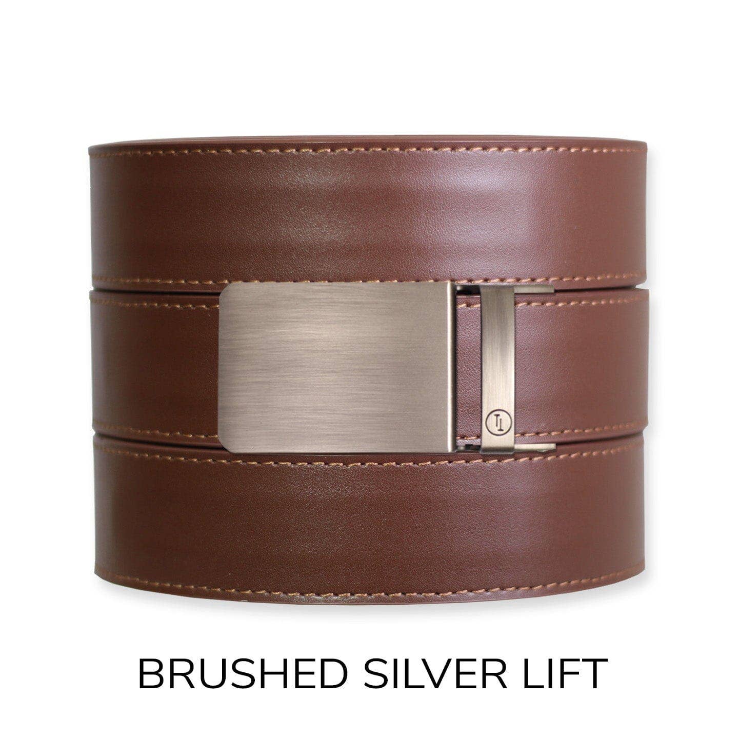 Tough Apparel Tough Apparel - Chestnut Top Grain Leather Ratchet Belt & Buckle Set: Brushed Gold / Pant Size 60 or Smaller