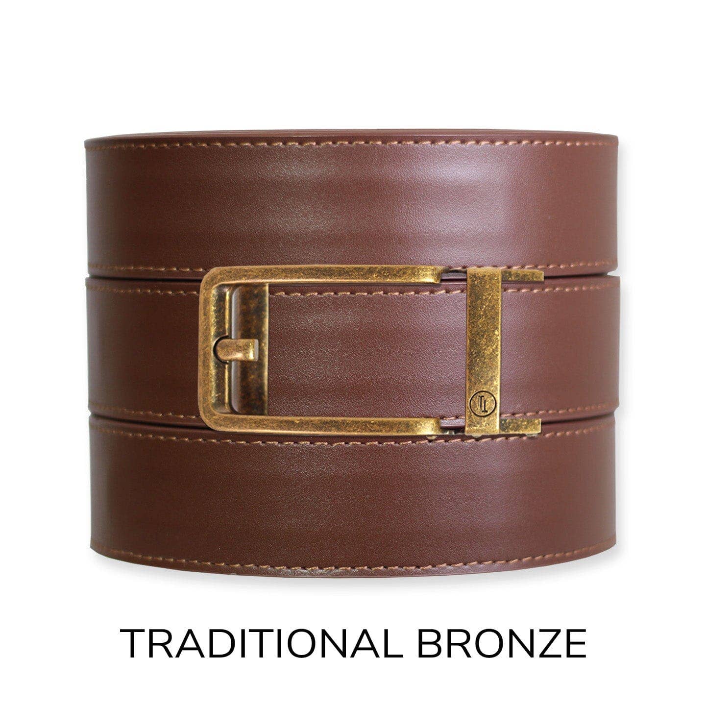 Tough Apparel Tough Apparel - Chestnut Top Grain Leather Ratchet Belt & Buckle Set: Brushed Gold / Pant Size 60 or Smaller