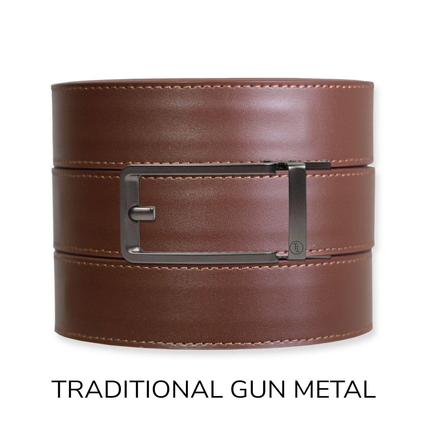 Tough Apparel Tough Apparel - Chestnut Top Grain Leather Ratchet Belt & Buckle Set: Brushed Gold / Pant Size 60 or Smaller