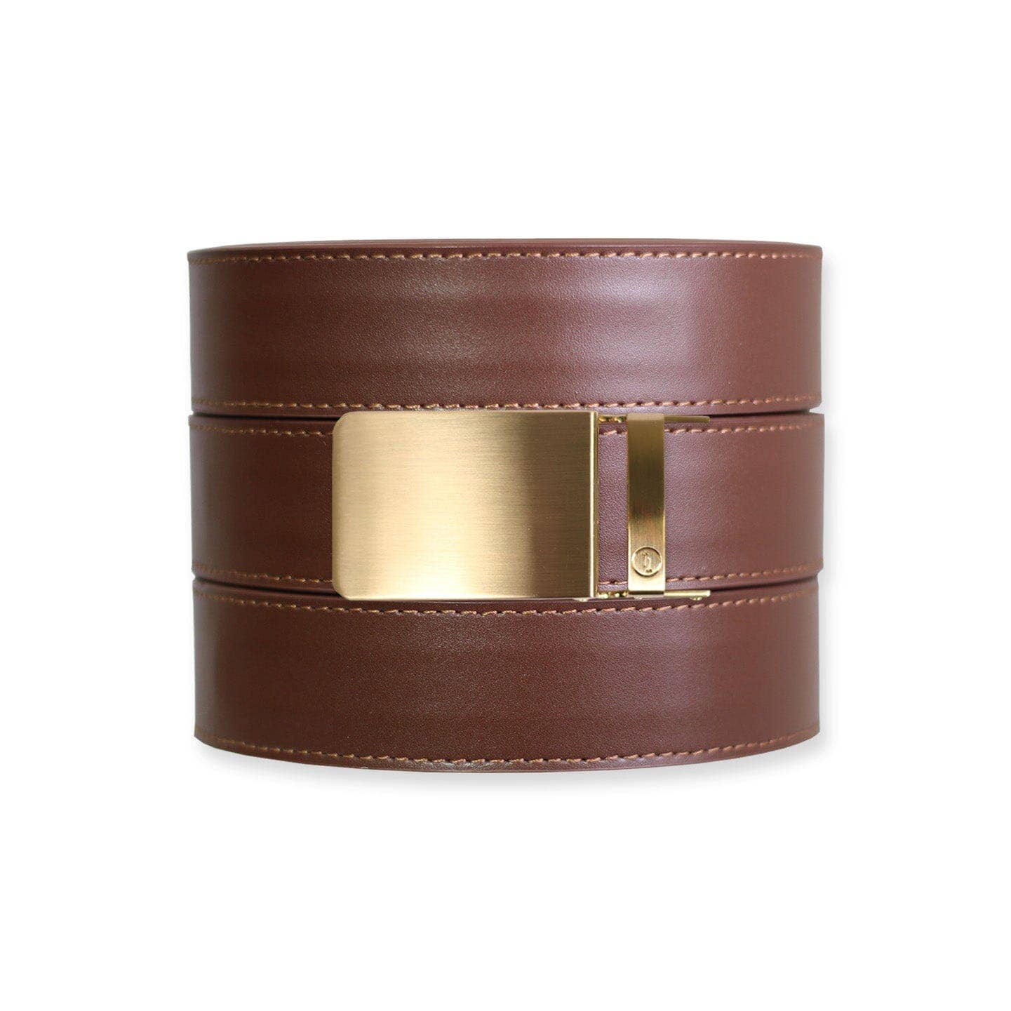 Tough Apparel Tough Apparel - Chestnut Top Grain Leather Ratchet Belt & Buckle Set: Brushed Gold / Pant Size 60 or Smaller