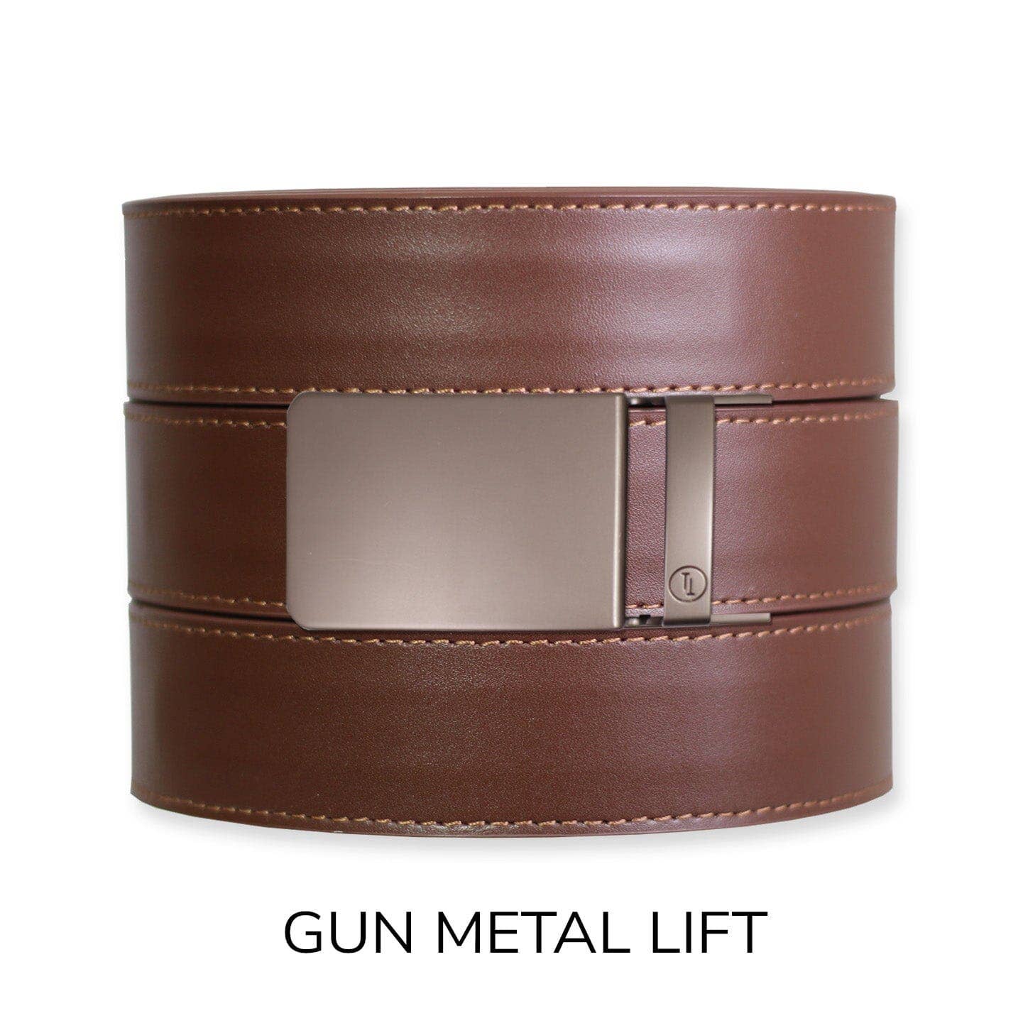 Tough Apparel Tough Apparel - Chestnut Top Grain Leather Ratchet Belt & Buckle Set: Brushed Gold / Pant Size 60 or Smaller