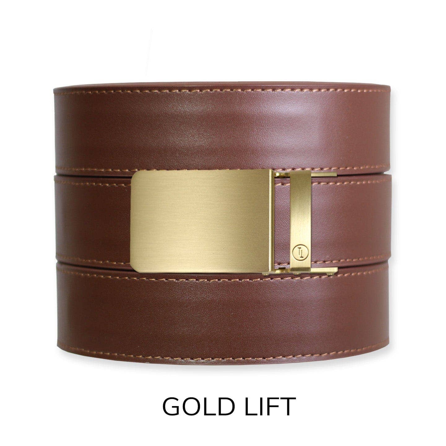 Tough Apparel Tough Apparel - Chestnut Top Grain Leather Ratchet Belt & Buckle Set: Brushed Gold / Pant Size 60 or Smaller