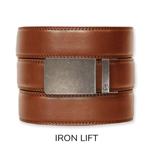 Tough Apparel Tough Apparel - Cognac Leather Ratchet Belt & Buckle Set: Iron / XL (Pant size 60 and below)