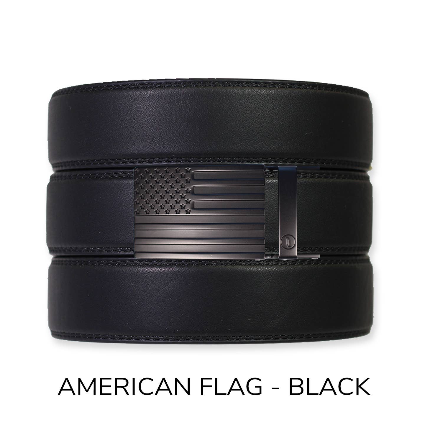 Tough Apparel Tough Apparel - EDC Black Leather Gun Ratchet Belt & Buckle Set: American Flag - Black / Pant Size 60 or Smaller