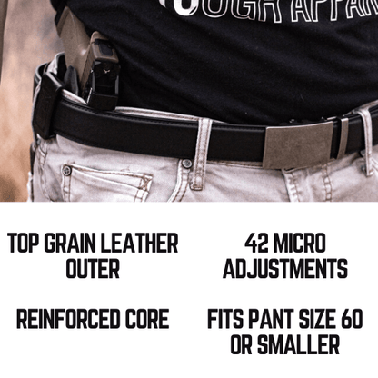 Tough Apparel Tough Apparel - EDC Black Leather Gun Ratchet Belt & Buckle Set: American Flag - Iron / Pant Size 60 or Smaller