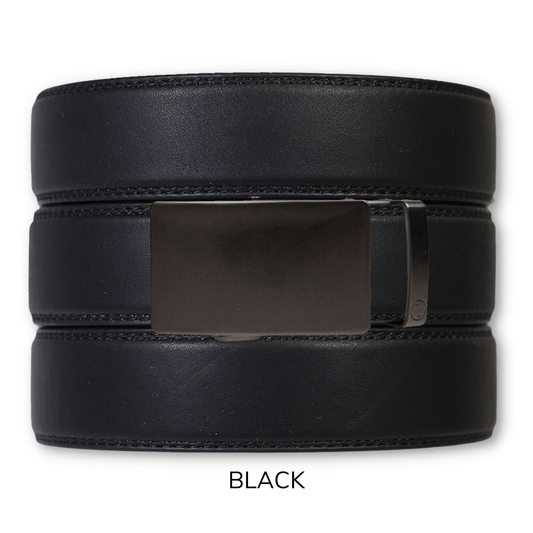 Tough Apparel Tough Apparel - EDC Black Leather Gun Ratchet Belt & Buckle Set: Black / Pant Size 60 or Smaller