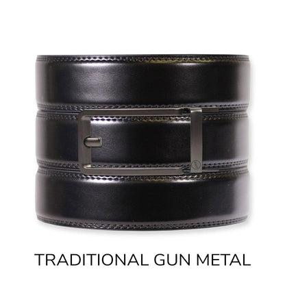 Tough Apparel Tough Apparel - Gloss Black Leather Ratchet Belt & Buckle Set: American Flag - Gun Metal