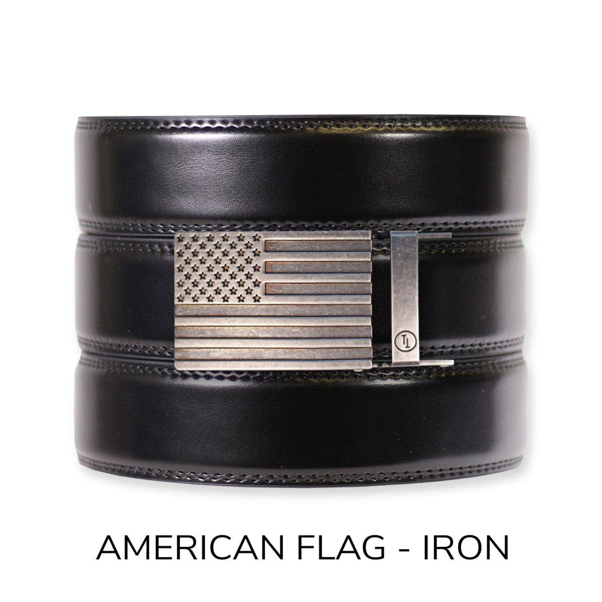 Tough Apparel Tough Apparel - Gloss Black Leather Ratchet Belt & Buckle Set: Brushed Silver