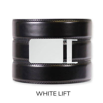 Tough Apparel Tough Apparel - Gloss Black Leather Ratchet Belt & Buckle Set: Brushed Silver