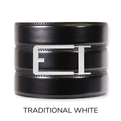 Tough Apparel Tough Apparel - Gloss Black Leather Ratchet Belt & Buckle Set: Brushed Silver