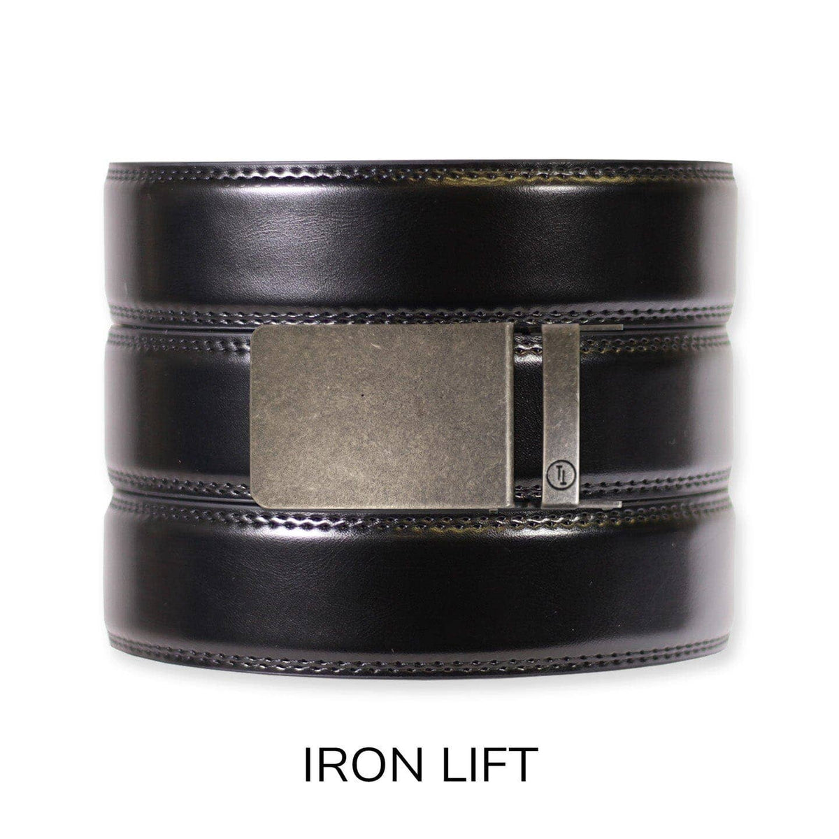 Tough Apparel Tough Apparel - Gloss Black Leather Ratchet Belt & Buckle Set: Brushed Silver