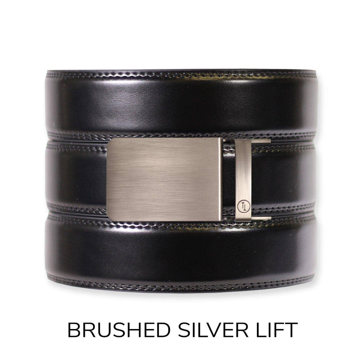 Tough Apparel Tough Apparel - Gloss Black Leather Ratchet Belt & Buckle Set: Brushed Silver