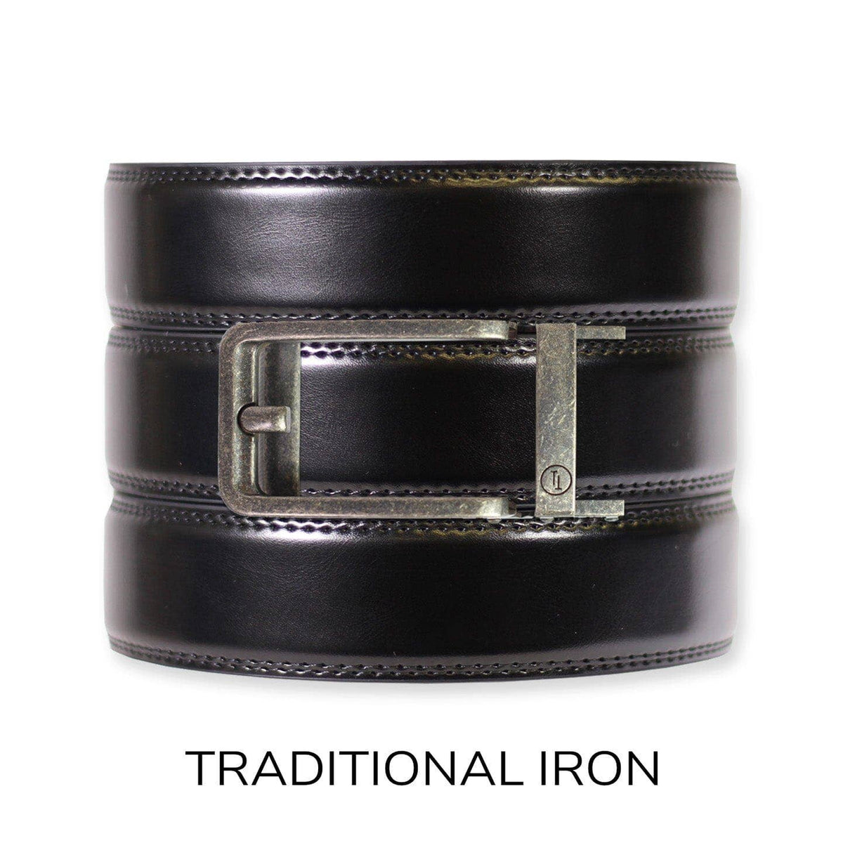 Tough Apparel Tough Apparel - Gloss Black Leather Ratchet Belt & Buckle Set: Brushed Silver