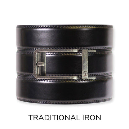 Tough Apparel Tough Apparel - Gloss Black Leather Ratchet Belt & Buckle Set: Brushed Silver