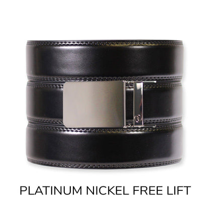 Tough Apparel Tough Apparel - Gloss Black Leather Ratchet Belt & Buckle Set: Brushed Silver