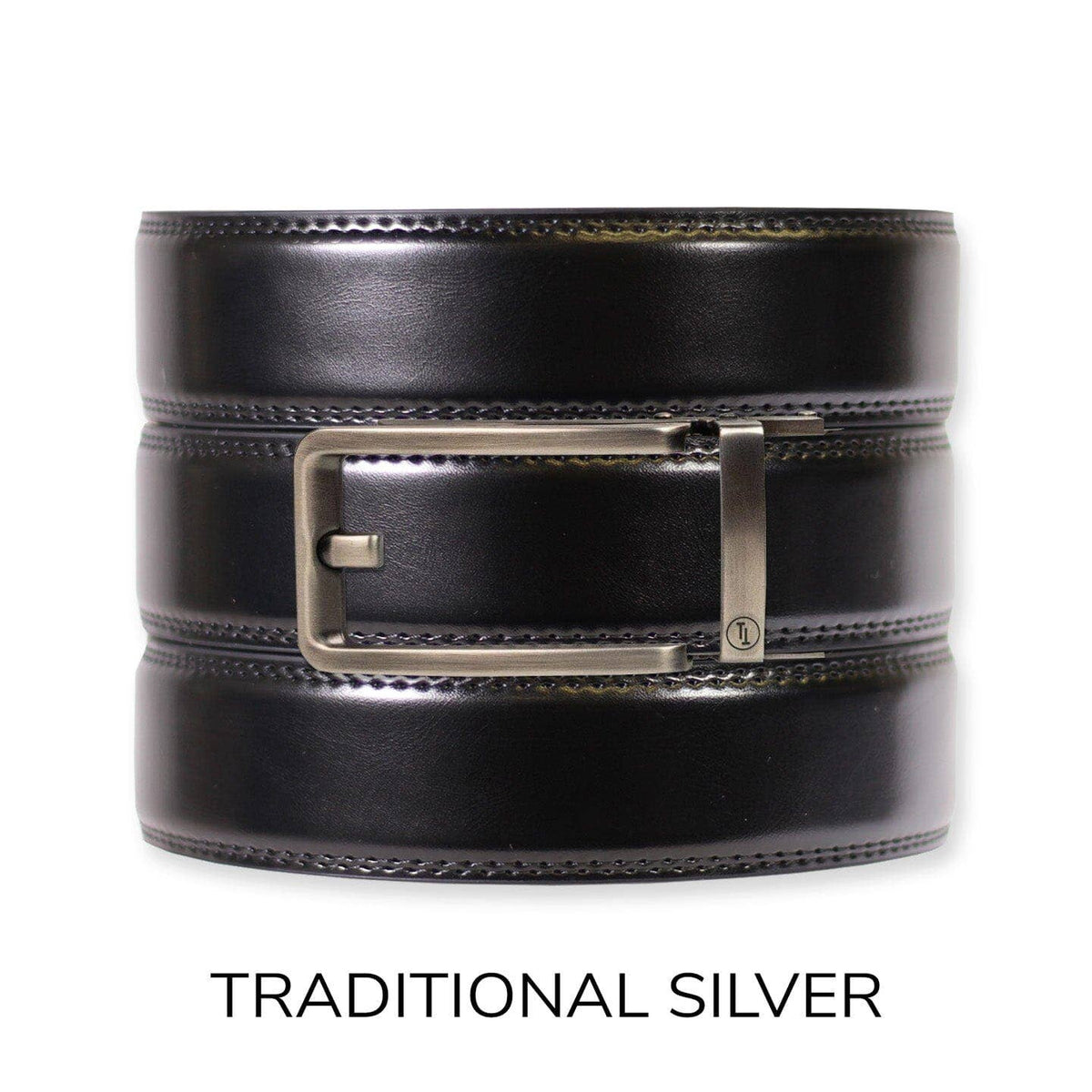 Tough Apparel Tough Apparel - Gloss Black Leather Ratchet Belt & Buckle Set: Brushed Silver