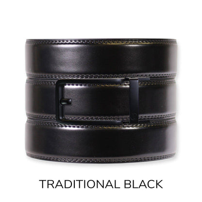 Tough Apparel Tough Apparel - Gloss Black Leather Ratchet Belt & Buckle Set: Brushed Silver