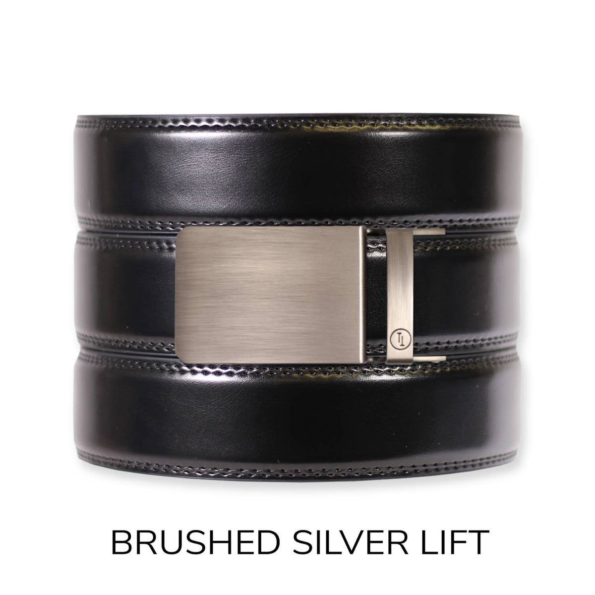 Tough Apparel Tough Apparel - Gloss Black Leather Ratchet Belt & Buckle Set: Brushed Silver