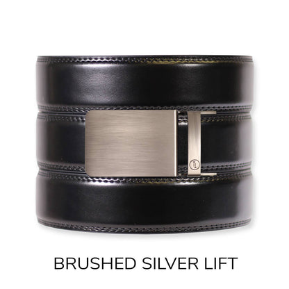 Tough Apparel Tough Apparel - Gloss Black Leather Ratchet Belt & Buckle Set: Brushed Silver