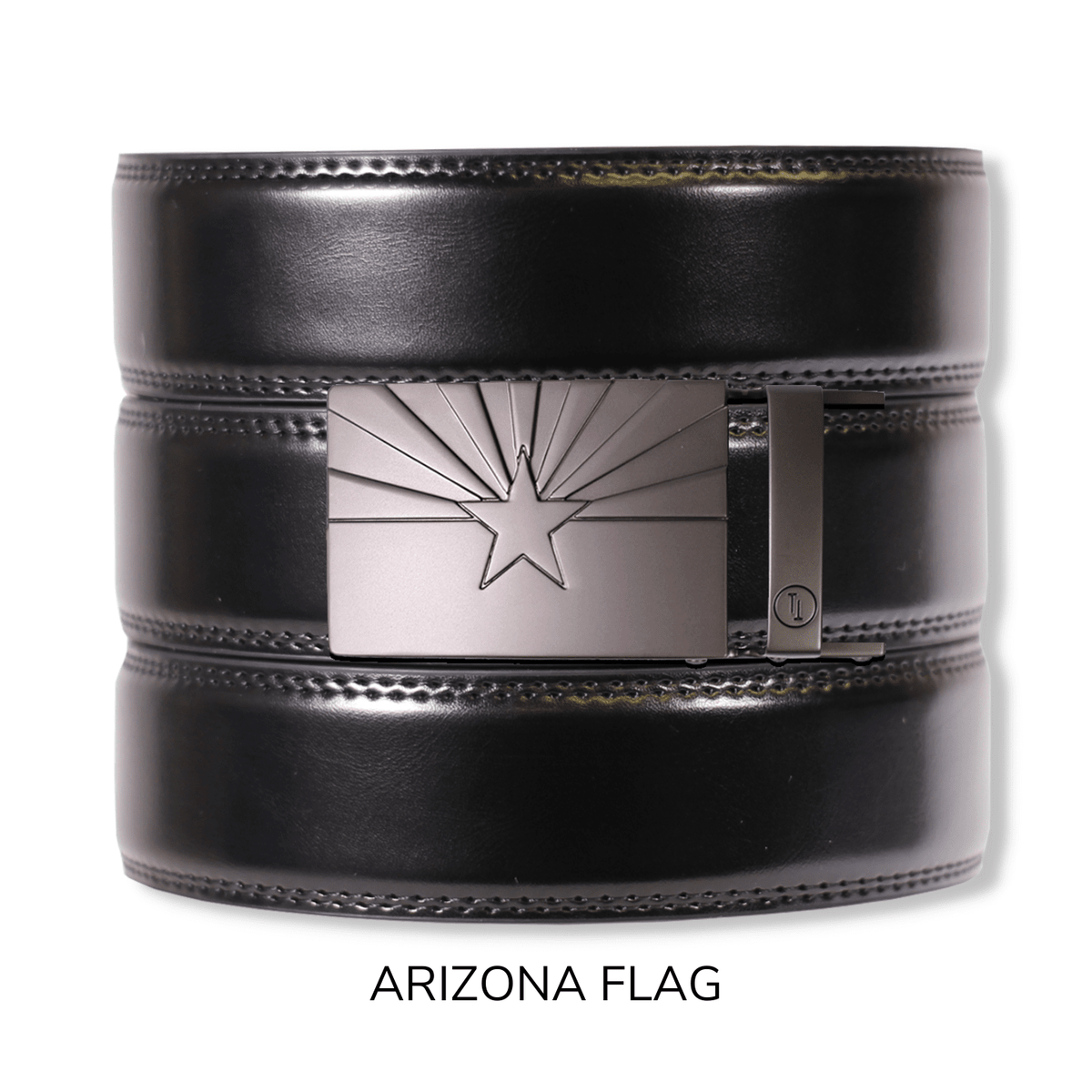 Tough Apparel Tough Apparel - Gloss Black Leather Ratchet Belt & Buckle Set: Traditional Gun Metal